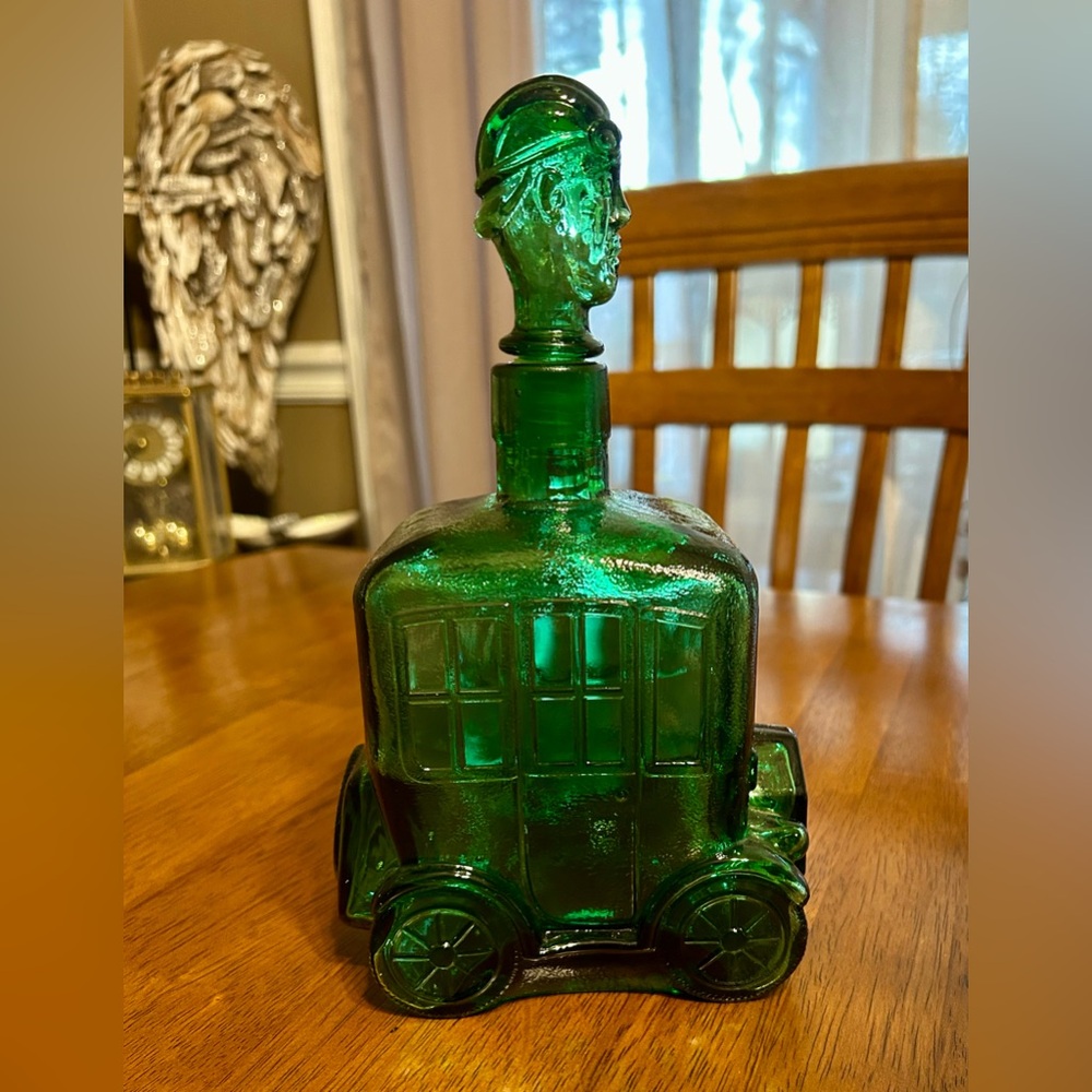 Vintage “chauffeurr” green glass decanter
